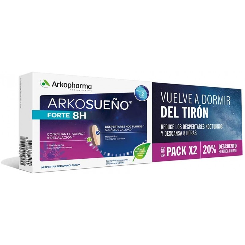Arkorelax pack 2ud 20% dto sueño forte 8h 60 comp
